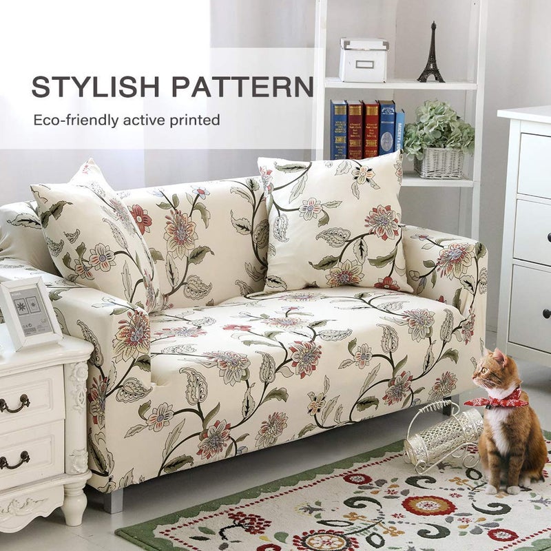 Lamberia Printed Sofa Cover Stretch Couch Cover Sofa Slipcovers for 3 Cushion Couch with Two Pillow Cases (3 Seater, New Blooming Flower) - Image 2